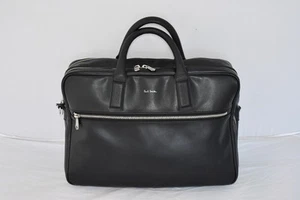 Paul Smith Mens City Embossed Black Leather Large Zip Folio Laptop Briefcase Bag - Picture 1 of 23