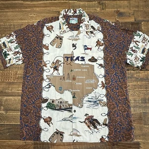 Vtg 90s Reyn Spooner Texas Map & Landmarks Camp Shirt Sz L - Picture 1 of 6