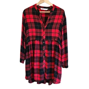 Abito donna ZARA rosso nero a quadri con bottoni davanti tunica taglia small   - Foto 1 di 7