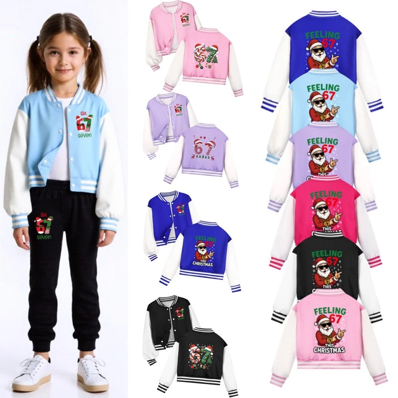 Boys Girls Six Seven Christmas Jacket Baseball Coat 67 Funny Outerwear Xmas Gift - Image 1 of 4