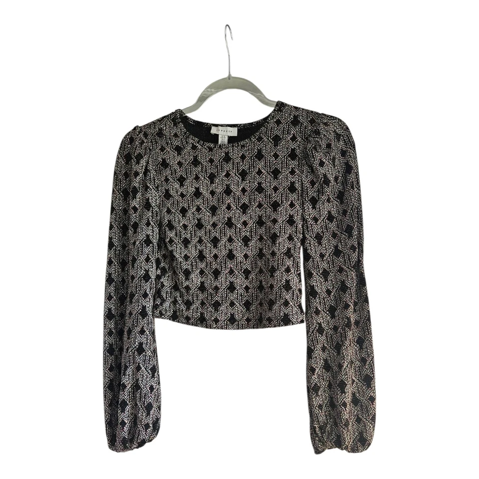 Blusa TOPSHOP Mujer 2 Top Recortado Manga Larga Forrada Metálica Elastizada Geométrica Foto 1 de 4