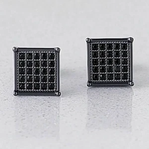 3CT Lab Created Diamond Mens Square Shape Earrings 14K Black Gold Finish - Picture 1 of 4