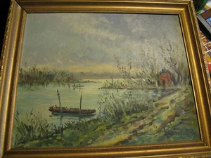 Signed Lavoine Les Marais a Honfleur Oil - Picture 1 of 4