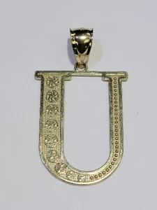 Colgante con dije de letra U con inicial XXL de bloque de oro amarillo macizo de 14K - Imagen 1 de 8