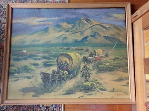 Gerahmter Westerndruck "Covered Wagon" von F. {Fred) Grayson Sayre amerikanischer Künstler - Bild 1 von 5