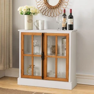 Accent Cabinet with Door Storage Cabinet Hollow Buffet Sideboard for Living Room - Picture 1 of 9