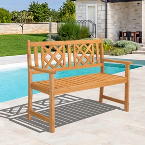 Wooden Garden Bench,Outdoor Wood Patio,Rustic 2 Person Loveseat Chair w/Armrest - Picture 1 of 8