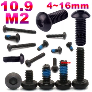 M2 Carbon Steel Hex Socket Button Head Screw 10.9 High Tensile Black Allen Bolts - Picture 1 of 28