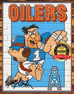Houston Oilers - Fred Flintstone - Signed By Henry Corden - Metal Sign 11 x 14 - Imagen 1 de 4