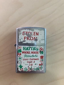 CIGARETTE LIGHTER "STOLEN HATTIES WHORE HOUSE" HONULULU HAWAII SOUVENIR VINTAGE - Picture 1 of 10