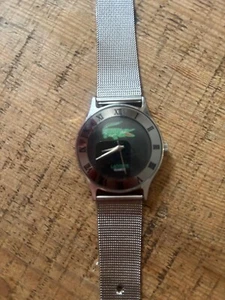 Mens La Coste wristwatch used, black dial with green La Coste logo, silver case - Picture 1 of 3