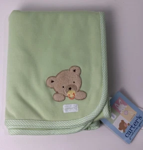 Vintage Nuovo con etichette Carters Classics orso verde bianco a righe con ciuccio coperta bambino - Foto 1 di 6