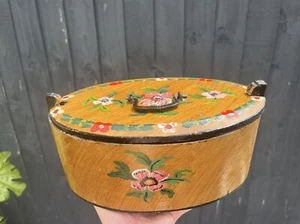 LARGE ANTIQUE SWEDISH SVEPASK TINE BENTWOOD FOLK ART PAINTED BOX SCANDI KITCHEN - Picture 1 of 17