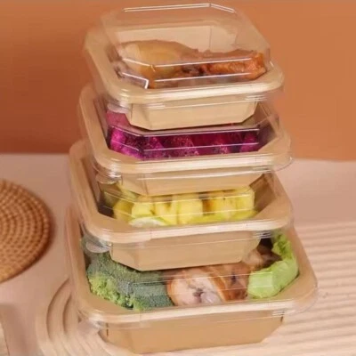 Octagon Disposable Paper Salad Containers with Clear Lids  Leak Resistant UK - Image 1 of 4