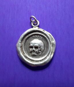PYRRHA Sterling Silver Wax Seal Skull Talisman Pendant -- 'What Once Was'