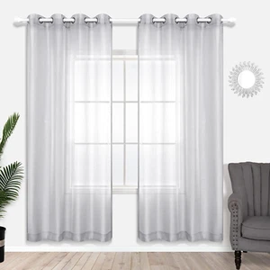 2 Panel Sets Silver Sheer Curtains with Grommet for Living Room Luxury Elegant L - Picture 1 of 12