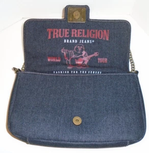 Borsello nero denim vera religione piccolo cinturino lungo ferro di cavallo felice ottima grafica - Foto 1 di 12