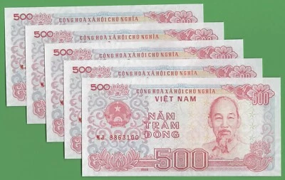 Vietnam Lot of 5x 500 Dong Banknotes 1988 P-101a UNC World Currency Ho Chi Minh - Image 1 of 2