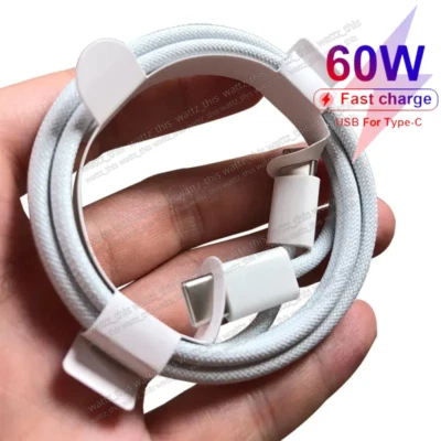 60W PD Cable Nylon USB-C Cord Fast Charger for IPHONE 16/15 / iPad/ Mac/Samsung - Image 1 of 4