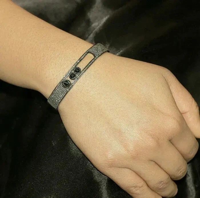 Pave Diamond & Spinel Gemstone Bracelet 925 Sterling Silver Move Bangle Bracelet - Image 1 of 4