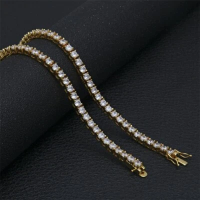 15Ct Simulated D/VVS1 Diamond Tennis Necklace Chain 14k Yellow Gold Over 3MM 18" - Image 1 of 4
