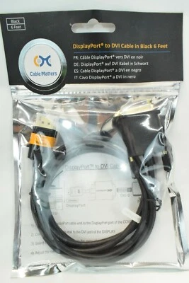 Cable Matters DisplayPort to DVI Cable 6 Ft. Black - Image 1 of 4