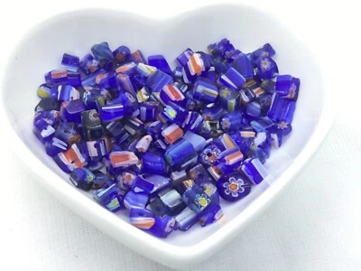 25g blue glass lampwork millefiori bead chips , chips approximately 5mm - 10mm - Image 1 of 2