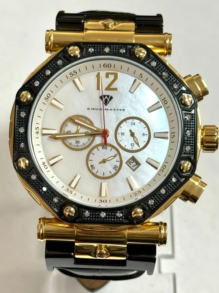 Aqua Master Men's White Dial Tone Octagon Chronograph Watch W#147 - Image 1 of 1