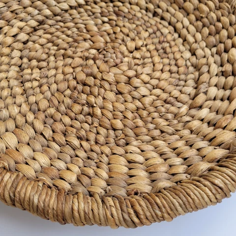 Vintage Round Hand Woven Straw Fruit Bowl Bread Plate Natural Boho Wall Art 14" Cover