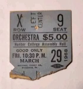Cream 29.03.1968 Konzertkarte Stub Hunter College Hall, NY Original Vintage selten - Bild 1 von 3