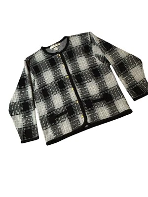 Cárdigan para mujer vintage años 80 azul negro blanco a cuadros preppy bolsillos abotonados largo Foto 1 de 4