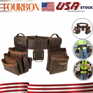 Leather Carpenter Framer Tool Organizer Belt/Pouch/Bag/Holder Carrying-TOURBON - Picture 1 of 24