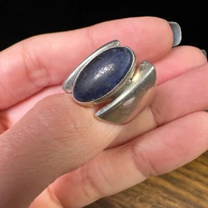 Vtg Natural 925 Sterling Silver Oval Shape Labradorite Gemstone Blue Ring 6.5 - Picture 1 of 13