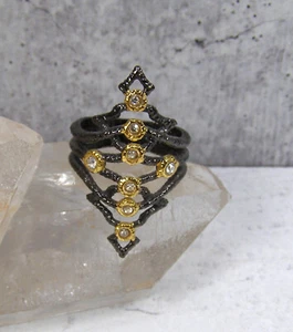 Anillo Alexis Bittar Negro Rodio Chapado en Oro Cristal Transparente Ramas Orgánicas 7.5 - Imagen 1 de 5