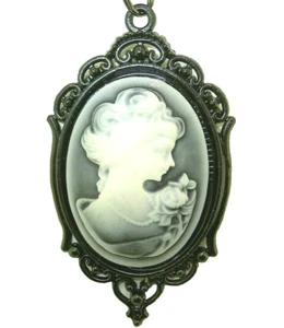 Neue große schöne graue Kamee im Vintage-Look Anhänger 18" - 20" schwarze Halskette - Bild 1 von 3