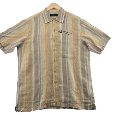 Bugatchi Uomo Men's Size M Stripe 100% Linen Abundance Farm Casual Shirt - Image 1 of 4