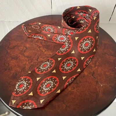 Corbata para hombre vintage Resisto marrón rojo amarillo azul estampado geométrico años 30 50x3 Foto 1 de 4