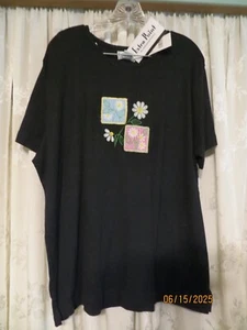 Damen-T-Shirt Übergröße 2X Kurzarm schwarz mit Blumen von Extra Point NEU - Bild 1 von 7