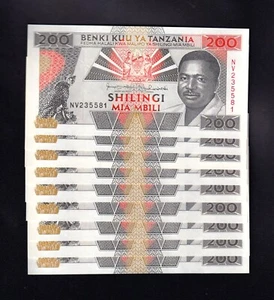 F.C. TANZANIA , LOTE 10 UNIDADES 200 SHILINGI 1993 , S/C ( UNC ) , P.25b . - Picture 1 of 2