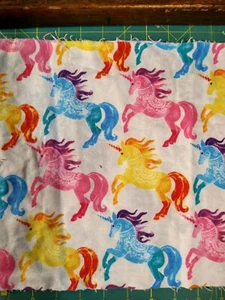 Snuggle Cotton Flannel Fabric 10"x42" Rainbow Unicorns Colorful Horses Carousel - Picture 1 of 3