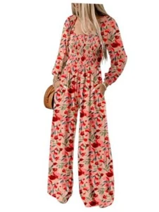 Women's Casual Loose Overalls Jumpsuits One Piece Long Sleeve Large Pink 3 - Picture 1 of 5