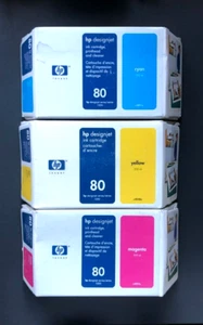 Oryginalne opakowanie zbiorcze atramentu HP 80 - CYJAN + MAGENTA + ŻÓŁTY / DESIGNJET 1000 (Z VAT) - Zdjęcie 1 z 2