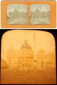 vue stéréo ROME SAINT PIERRE  vers 1860-70  / tissue polyorama  - Imagen 1 de 3