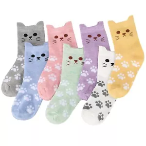 Japanese KAWAII 7-Pair Socks Set 22~26cm Funny Cat Pattern for Women from JP F/S - Picture 1 of 7