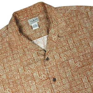 Vintage LL Bean Shirt Mens Medium Loop Collar Camp Button Up Tribal Print Y2K - Picture 1 of 13