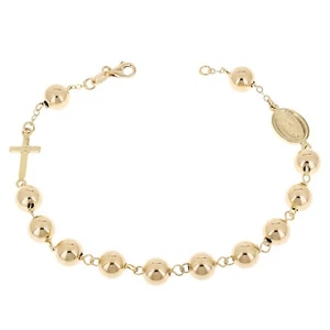 Italian 14k Yellow Gold Miraculous Medal Charm Rosary Bracelet 8" 7mm 6 grams - Picture 1 of 5