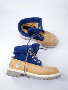 Timberland size 1 (33) kids honey tan nubuck leather denim lace up combat boots - Picture 1 of 9
