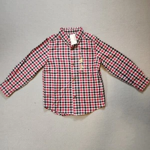 Children's Place Shirt Boys Button Down Plaid Long Sleeved 4T Cotton Red Plaid - Picture 1 of 3
