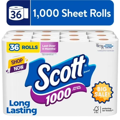 Scott 1000 Toilet Paper, 36 Rolls, 1,000 Sheets per Roll - Image 1 of 3