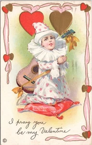 VINTAGE VALENTINE- I PRAY YOU BE MINE 1920 EMBOSSED POSTCARD - Picture 1 of 2